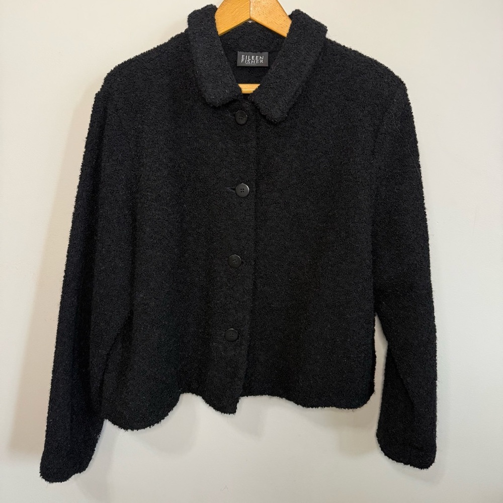 Eileen Fisher Black Wool Teddy Jacket | L